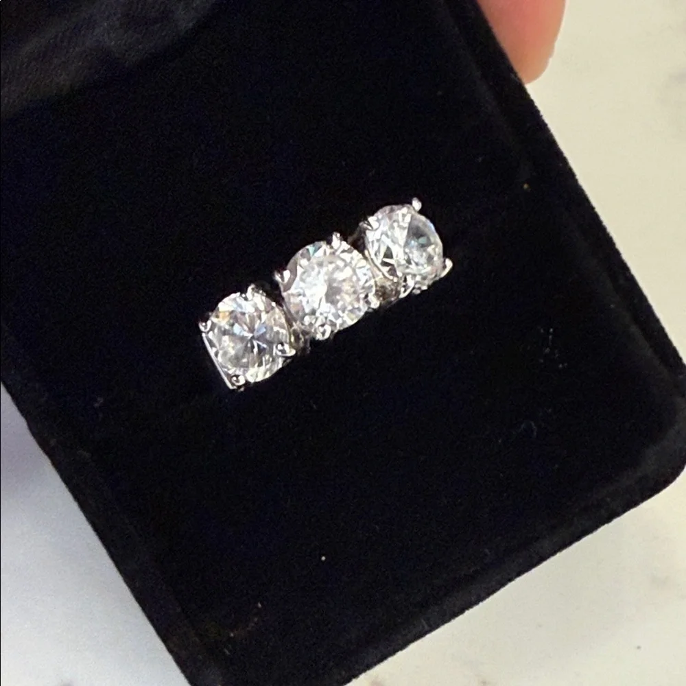 Elegant Silver Triple Stone Ring